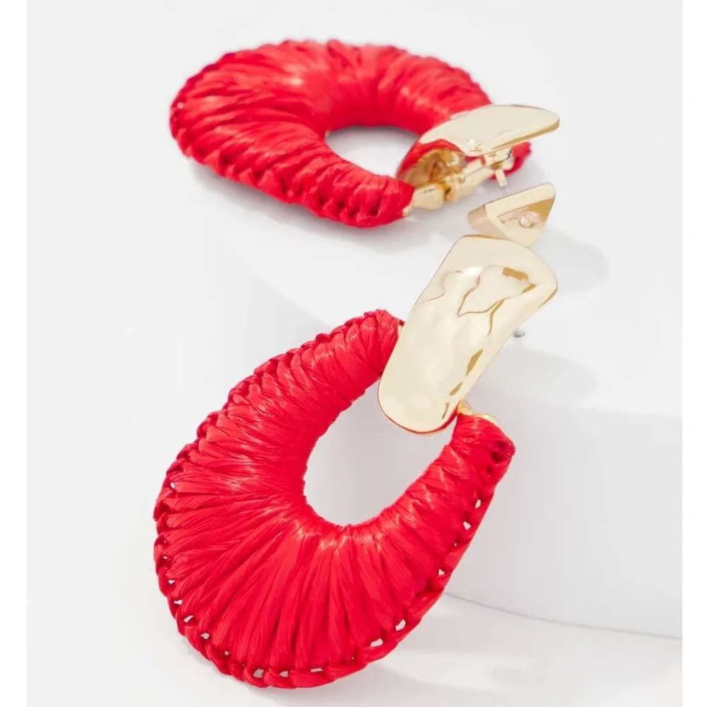 WHBM GOLD & RED RAFFIA DROP EARRINGS - Picture 3 of 3